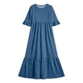 thumbnail image 4 of Antinious Girls Solid Pleated 3/4 Sleeve Round Neck Casual Versatile Wear Dress, 4 of 5