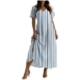 thumbnail image 2 of Woman's Dress Ndbuld Women's Loose Short Sleeved Round Neck Fashion Bohemian Flared Split Floor-Length Maxi Dress Light Blue S, 2 of 7