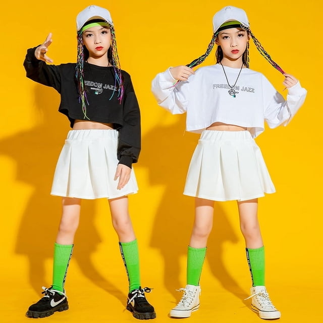 Ropa de baile de jazz para niñas, traje de tendencia de moda hip hop para niños de otoño, ropa de actuación de porristas para niñas