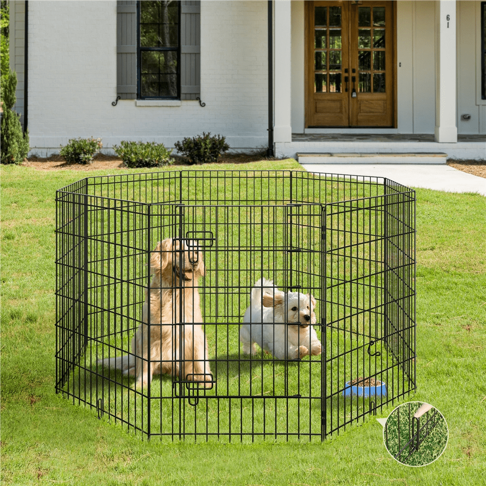 Alden Design 8 Panel Foldable Metal Pet Playpen for Dog, 34″ H, Black