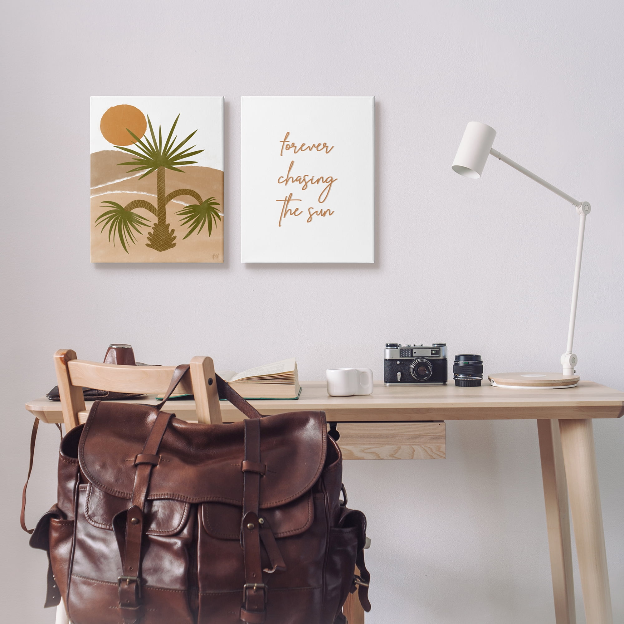 Stupell Indtries Forever Chasing the Sun Phrase Desert Palm Sun,16 x 20,Design by Birch&Ink