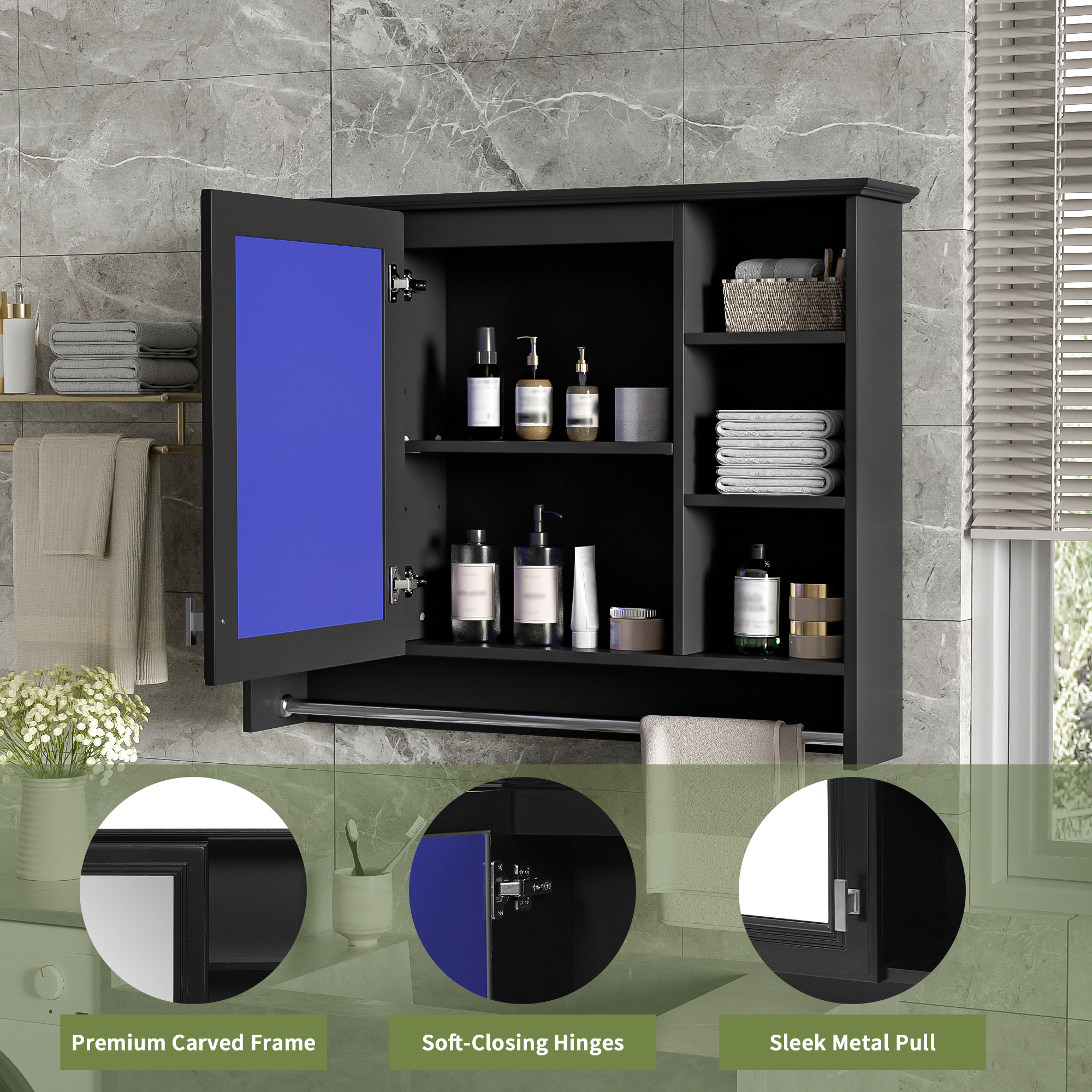 Euroco 3-in-1 Bathroom Mirror Cabinet, 36-inch Wall Mounted Medicine Cabinet with Adjustable Shelf & Soft Close Door, High-Define Mirror with Storage for Bathroom Vanity
