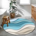 thumbnail image 3 of Blue Brown Waves Round Rugs for Living Room 4ft Abstract Water Ripple Modern Gradient Non Slip Circle Rug Washable Low-Profile Indoor Carpet for Bedroom, Dining Room, Bathroom, 3 of 9