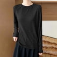 thumbnail image 2 of HongQid Women's Long Sleeve Tee Crew Neck Soft Curved Hem Thin Stretch Loose Casual Tops Layering Solid Shirts, 2 of 6