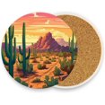 thumbnail image 2 of Cactus Desert Coaster, Drinks Round Absorbent Stone Set with Ceramic Stone and Cork Base, Tabletop Protection Mats and Cups Place for 4PCS Home Decor, 2 of 6
