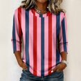 thumbnail image 2 of JULMCOMO Shirts for Women Vertical Striped Crew Neck 3/4 Sleeve Casual T Shirts Loose Fit Comfy Trendy Summer Basic Tees Hot Pink S, 2 of 6