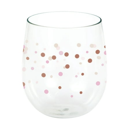 Rosé All Day Polka Dots Plastic Stemless Wine Glasses, 6 Count