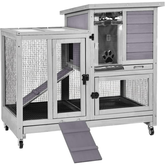 Rabbit Cage Indoor Rabbit Hutch Bunny Hutch Outdoor, Guinea Pig Cages with Removable Bottom Wire Netting - Easy Clean Large