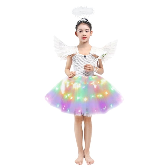 erfcxs Girls Glowing Tutu Dress Fairy with Petal Skirt for Party Pageant
