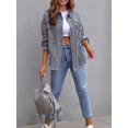thumbnail image 4 of SEARIPE Women's Casual Denim Jacket Frayed Hem Ripped Long Sleeve Jean Jacket With Pockets Light Grey XL, 4 of 5