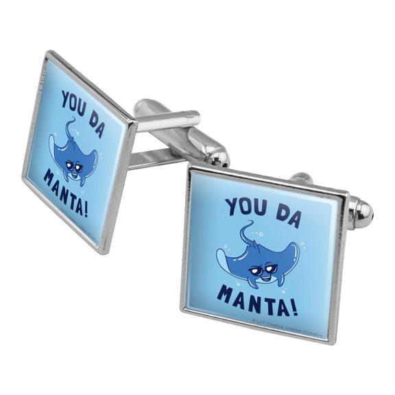 You Da Manta Ray Cool Man Funny Humor Square Cufflink Set - Silver or Gold