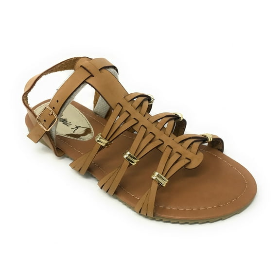 Victoria K Women's Gladiator Multi Braid With Gold Trim Sandals