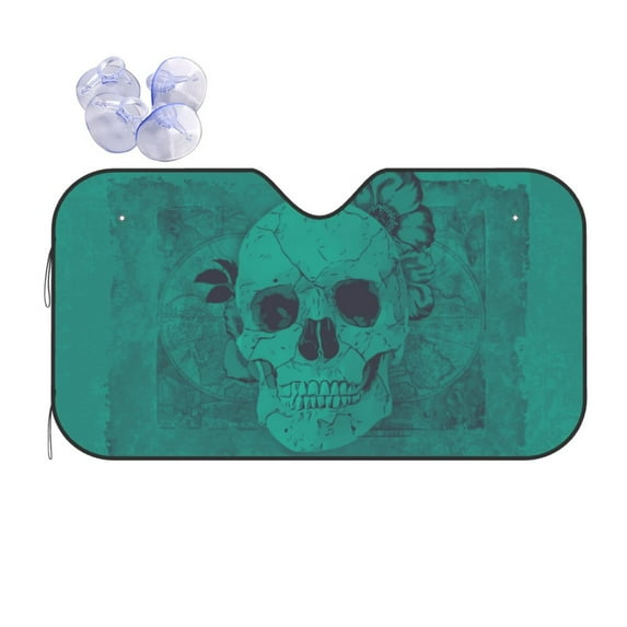 XMXY Car Sun Shade Windshield, Cupid Skull Green Pattern Automotive Front Window Sun Visor for Cars SUV Trucks, Small Size