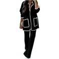 thumbnail image 1 of Timegard 2 Piece Outfits for Women V Neck Long Sleeve Button down Jackets Straight Leg Pants Fall Sets, 1 of 6