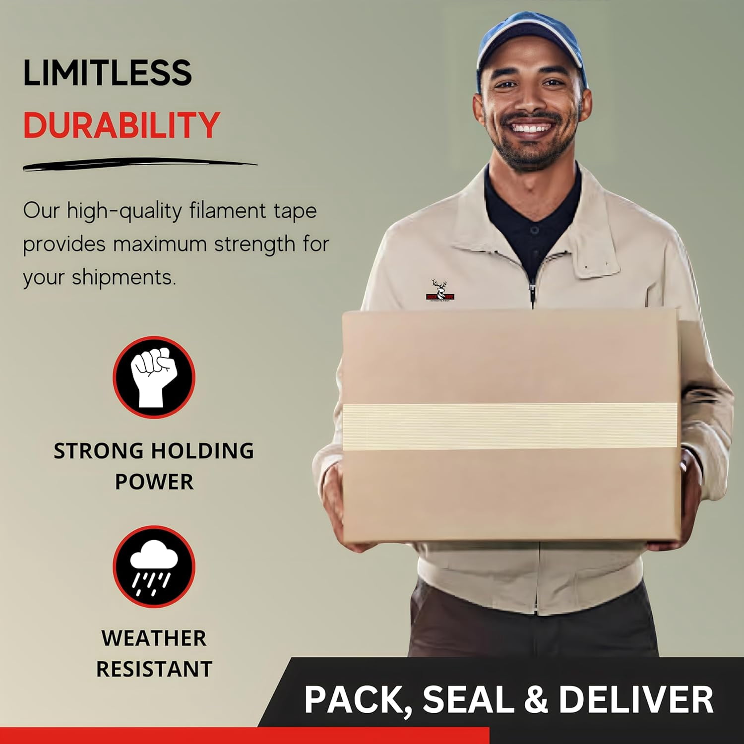 6 Pack Buck Strapping Tape 2 Inch x 60 Yds (180ft) - 5.5Mil Thickness, Heavy Duty Industrial Grade Mono Directional Fiberglass Reinforced Filament Tape with Synthetic PET Adhesive for Secure Packing