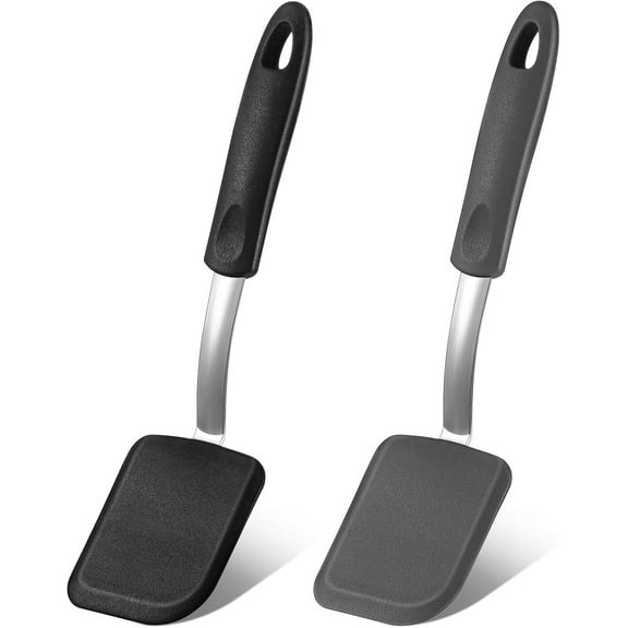 Lsupdaol Silicone Cookie Spatula Turner 2 Pack Mini Brownie Spatula Flexible Kitchen Small Silicone Turner for Nonstick Cookware Heat Resistant No Scratch Flipper for Egg Pancake(Black, Grey)