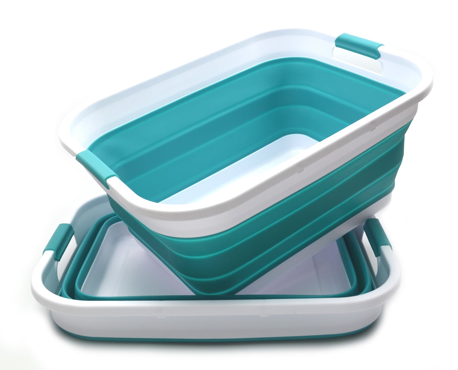Space Saving Laundry Hamper Grey, 2 Portable Washing Tub Foldable Storage Container/Organizer Oval Tub/Basket SAMMART Set of 2 Collapsible Plastic Laundry Basket