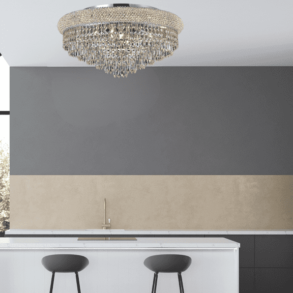 Crystal Chandelier Flush mount lighting 11 lights modern design 24"x11" in Chrome color with original Teardrop Crystals
