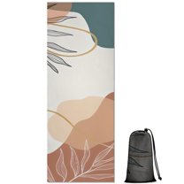 Brown Boho Abstract and Plant Pattern Hot Yoga Mat Towel Non Slip for Hot Yoga - Quick-Drying Yoga Mat Cover with 4 Corner Pockets with Travel Bag - Hot Yoga Towel Non Slip 70"x26"