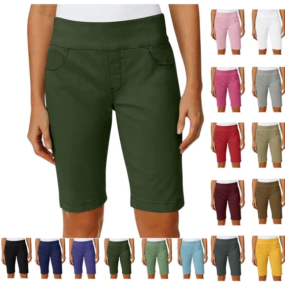 Womens Drawstring Shorts Summer Elastic Waist Casual Lightweight Solid Stretch Twill Shorts Thin Waist Pull Regular Hiking Shorts Bermuda Casual With Pockets