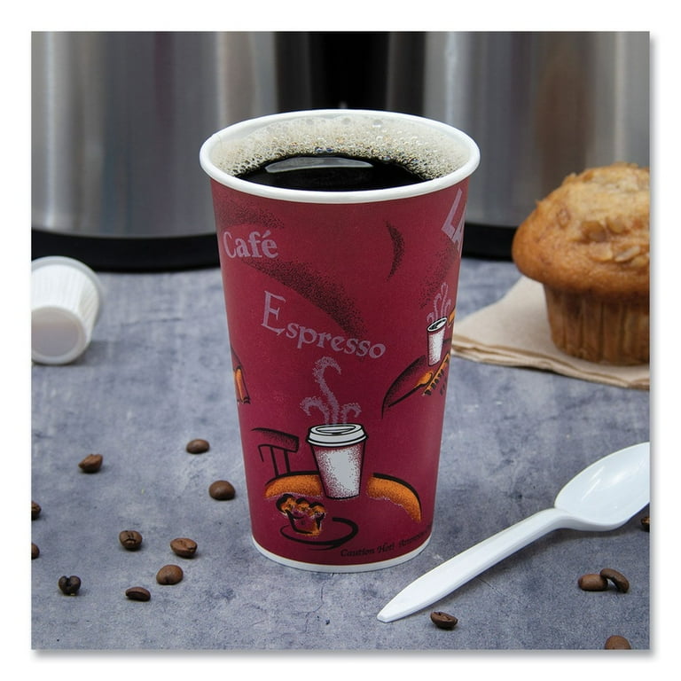 Single-Sided Poly Paper Hot Cups, 20 oz, Bistro Design, 600/Carton Single-Sided Poly Paper Hot Cups, 20 oz, Bistro Design, 600/Carton