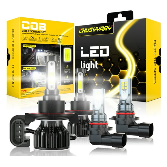 Pack of 4 9008 H13 5000K LED Headlight Hi/Lo 9145 Fog Light Bulbs Combo Kit Halogen Replacement