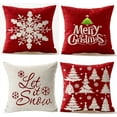 thumbnail image 1 of Ensemble de 4, Housse de Coussin Décorative en Polyester et Lin Rouge Merry Let It Snow Snowflake pour Canapé à la Maison, Carrée, 18 Pouces, 1 of 1