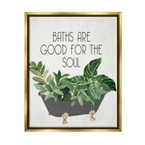 Stupell Industries Botanical Bath Phrase Typography Painting Gold Floater Framed Art Print Wall Art, 17 x 21