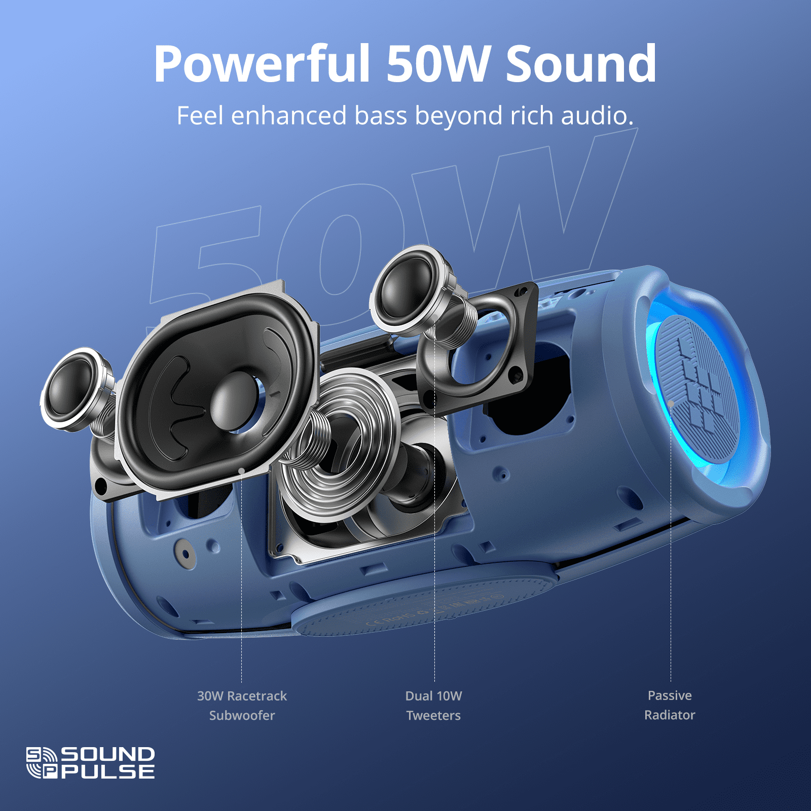 Mirtune S100 Portable Bluetooth Speaker,50W Punchy Bass & Clear Treble,Retractable Handle,20H Playtime,IPX7 Waterproof,Customize EQ,Wireless Speakers with Built-in Powerbank for Outdoor,Camping,Beach