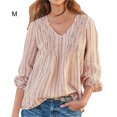 thumbnail image 1 of Chemise Femme Rayée Plissée Manches Longues Col en V Blouse Décontractée, Rose, m, 1 of 4