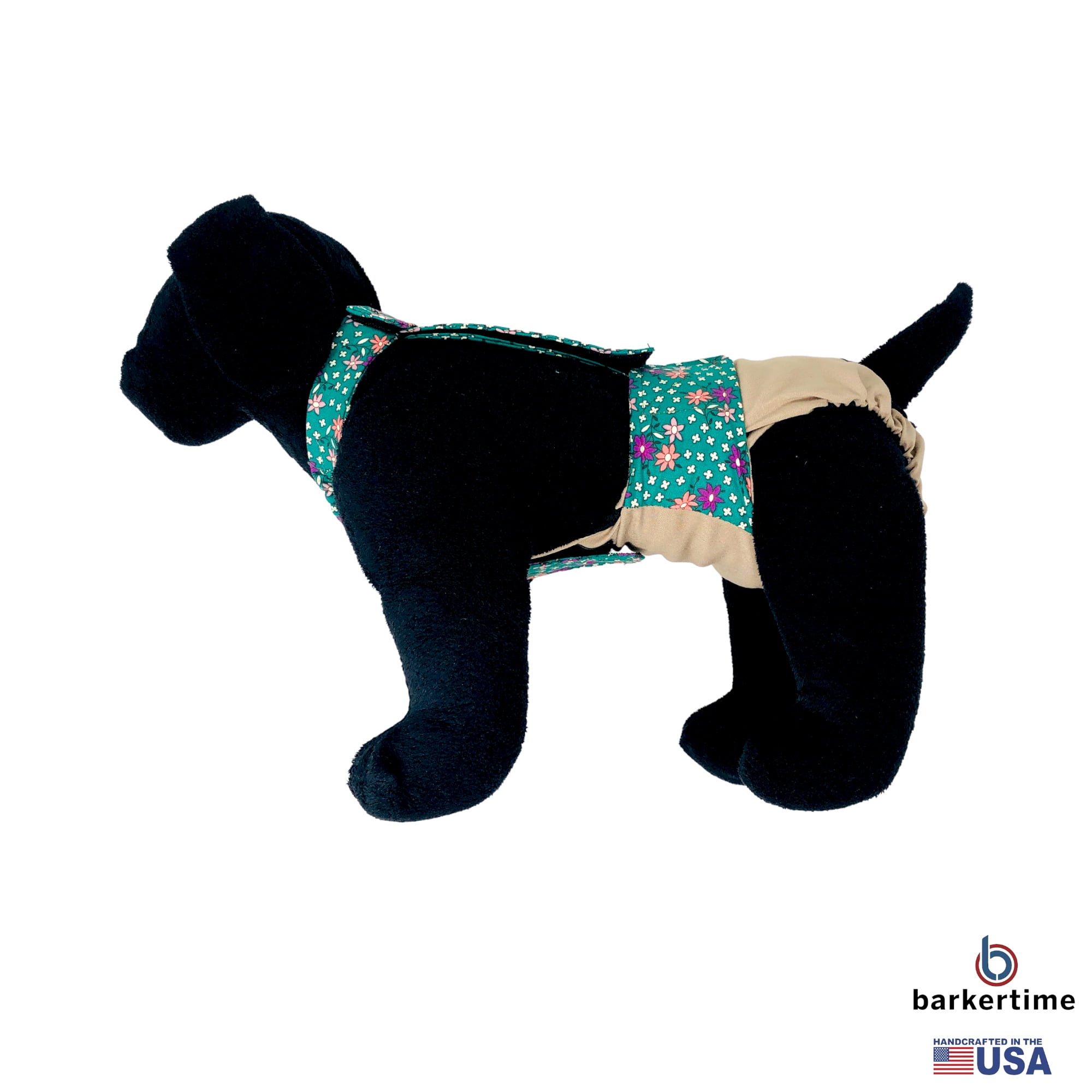 Barkertime Flowers Green on Brown Dog Diaper Overall