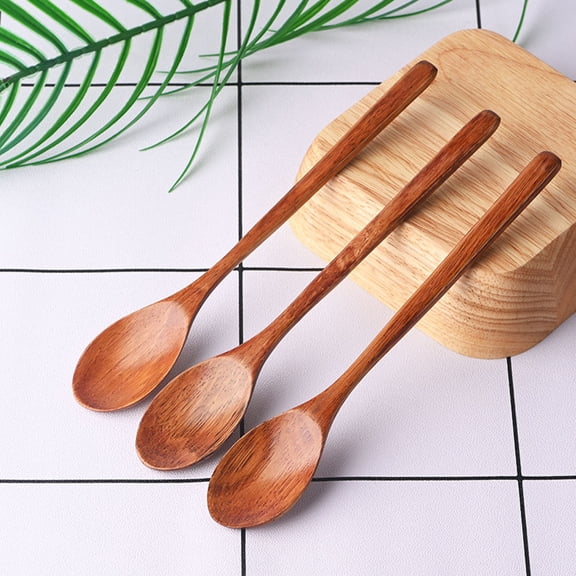 HOMOBABE 4Pcs Light Brown Wooden Dessert Spoons for Home Kitchen Mixing Serving
