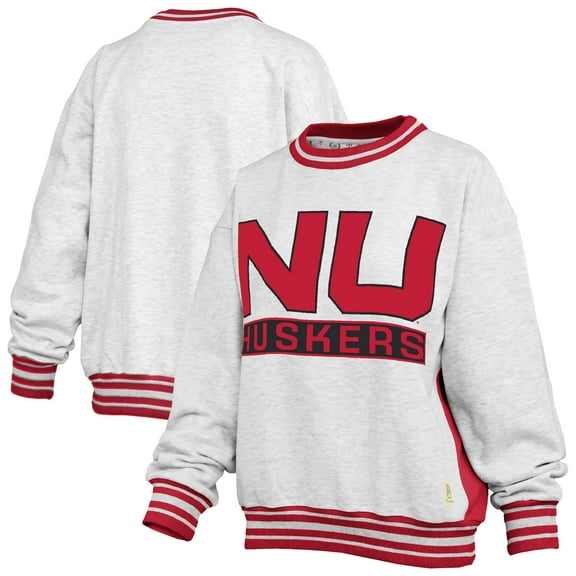 Women's Pressbox Heather Gray/Scarlet Nebraska Huskers Endzone Crewneck Sweatshirt