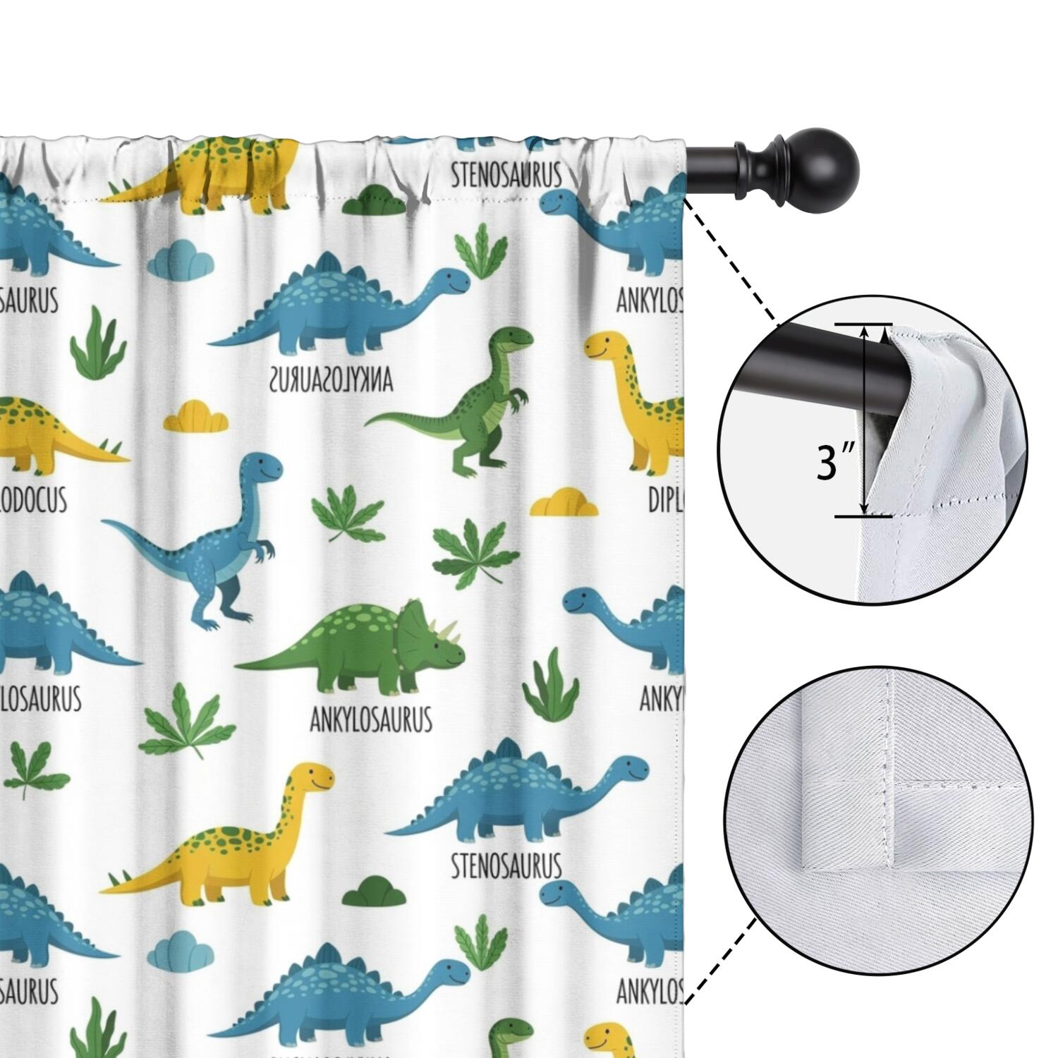 Blackout Kids Curtains,Dinosaur Pattern with Names Childrens Insulated Curtains Set Of 2,Bedroom Essentials,Toddler Room Decor 42"x54"
