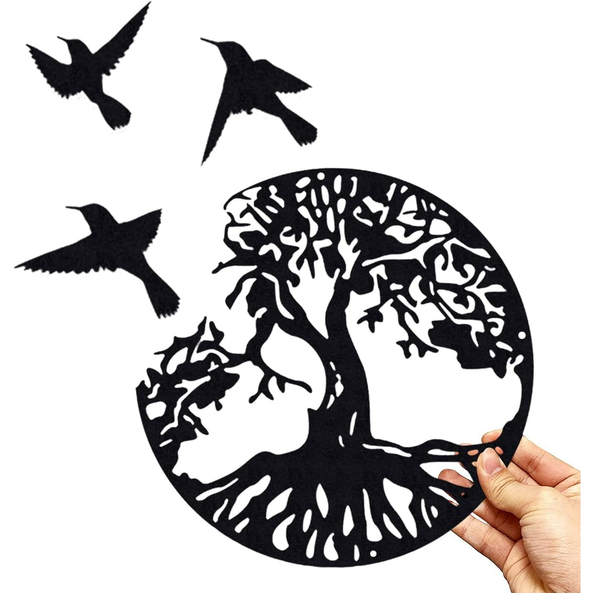Panneau Mural Déco Extérieur Arbre De Vie En Métal Noir - 60x60cm, Neuf