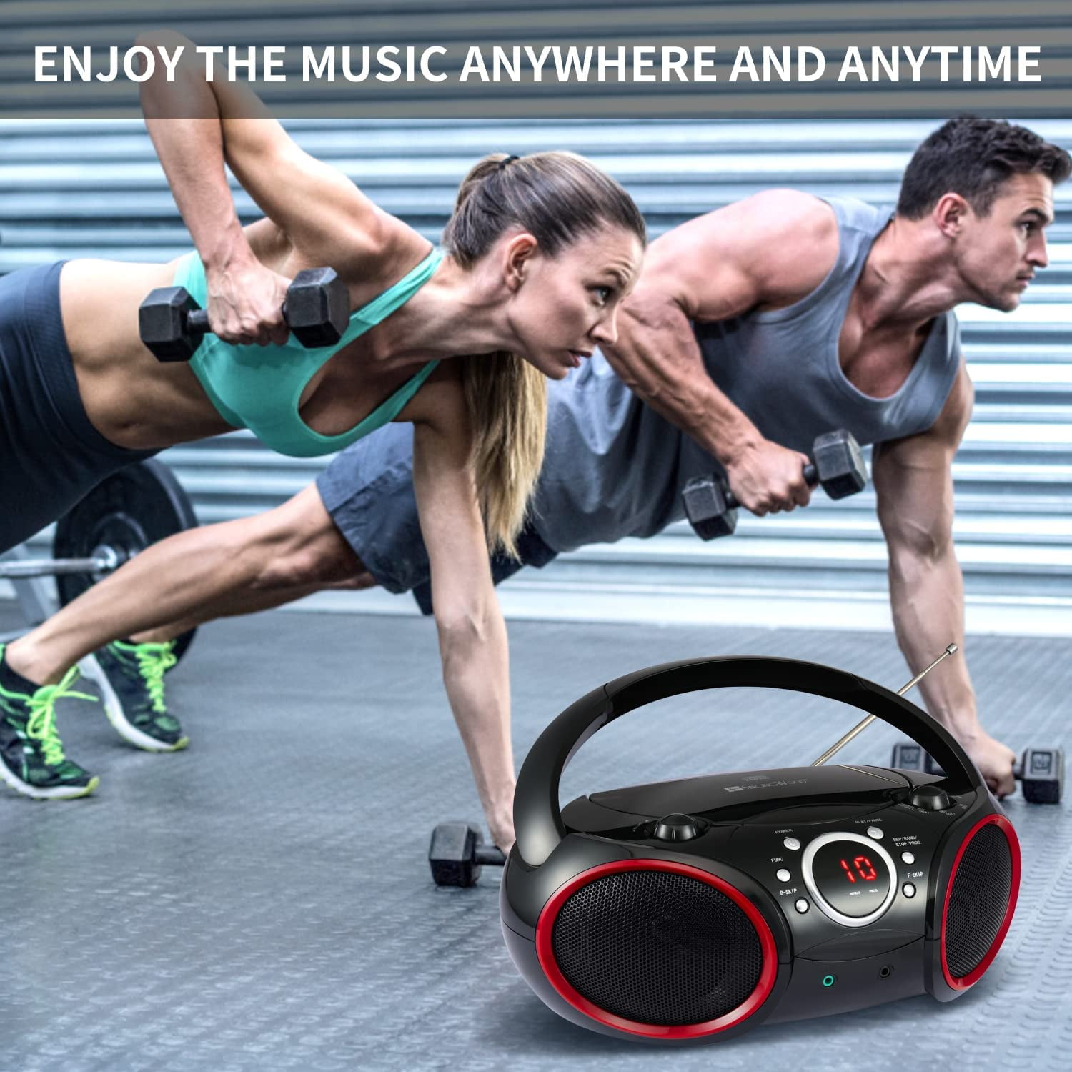 singing wood Portable CD Player Boombox with AM FM Radio, Aux Line in, Headphone Jack, AC/Battery Powered (Red)