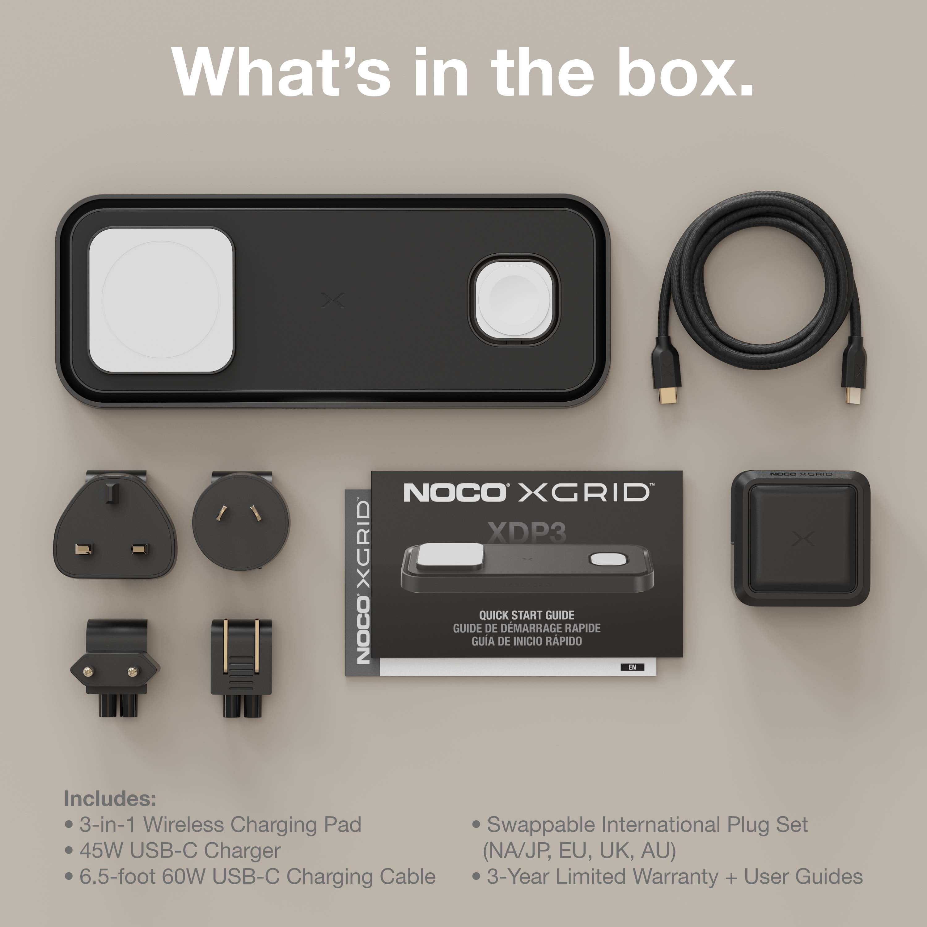 NOCO XGrid XDP3: 3-in-1 Wireless Charging Pad – Charging Station for iPhone, Apple Watch, and AirPods – MagSafe Compatible, Qi2 Certified – Includes 45W USB-C Wall Charger and 6.5-Foot USB-C Cable