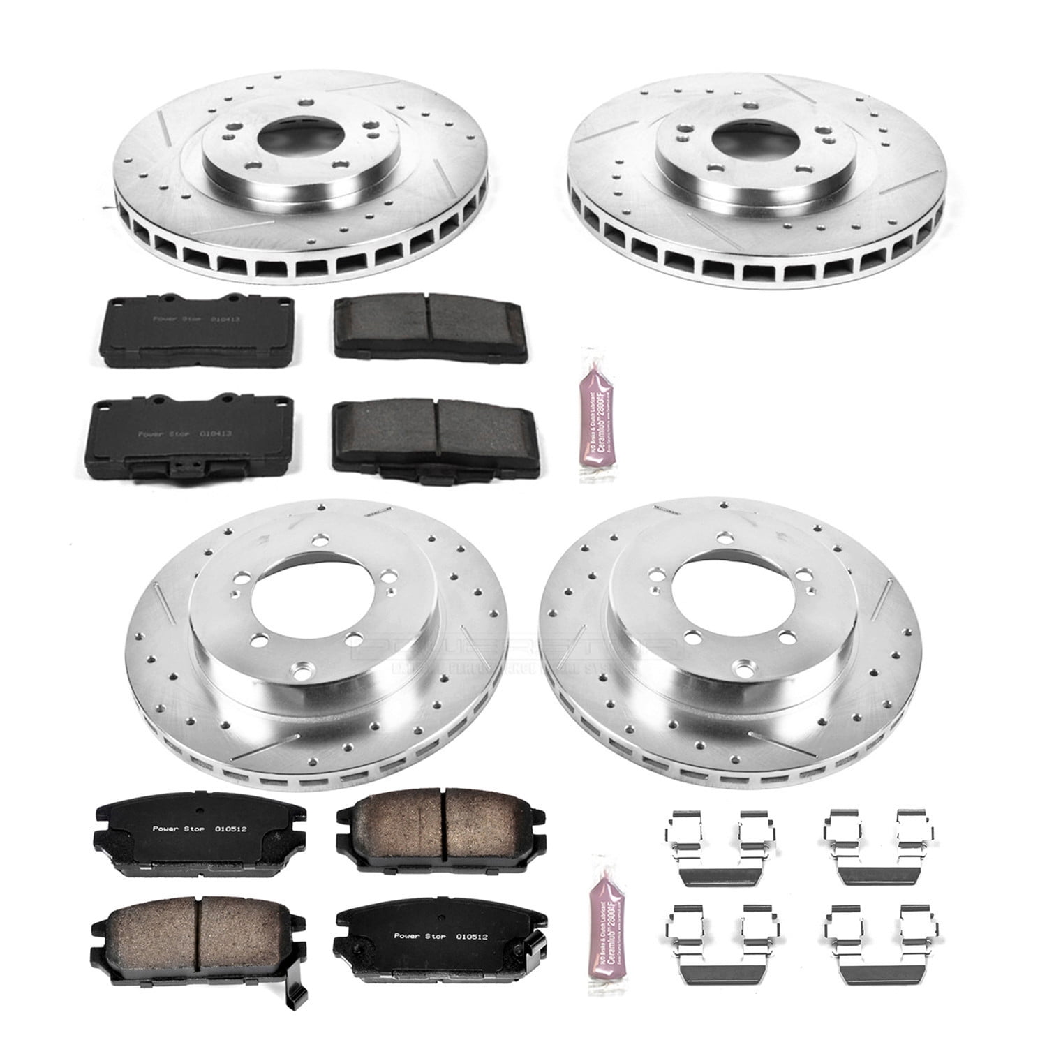 PowerStop Front and Rear Z23 Evolution Sport Carbon-Fiber Ceramic Brake Pad and Drilled & Slotted Rotor Kit Fits: DODGE MITSUBISHI Select Models K797