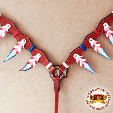 - HILASON WESTERN HORSE BREAST COLLAR MAHOGANY AMERICAN LEATHER CUT LEAVES RAWHIDE