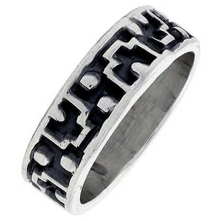 Sterling Silver Native American Design - Sterling Silver Native American Navajo Pattern Ring Southwestern Design Handmade 1/4 inch wide