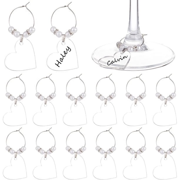 20/50 dijes acrílicos en blanco para copas de vino, con forma de corazón, redondos y planos, para cumpleaños, fiestas, bodas.