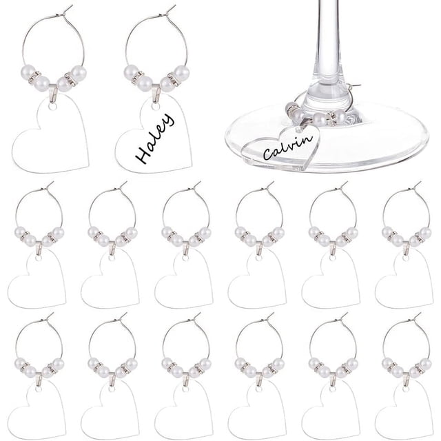 20/50 dijes acrílicos en blanco para copas de vino, con forma de corazón, redondos y planos, para cumpleaños, fiestas, bodas.