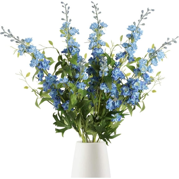 Blue Silk Flowers 9Blue Delphinium Artificial Flowers Combo Clematis Greenery 33.5" Long Stem Flowers for Tall Vase Bluebonnet Decor Floral Centerpiece Bridal Bouquets for Wedding (Blue)