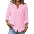 thumbnail image 2 of Warop Button Down Top for Women 3/4 Sleeve Linen V-Neck Shirt Fashionable Casual Loose Blouses, 2 of 8