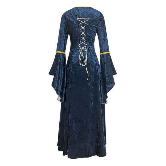 Womens Renaissance Costume Dress Medieval Vintage Velvet Dresses Long Sleeve Lace Up Retro Gown Gothic Maxi Dress