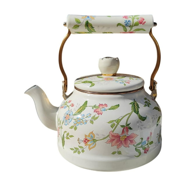 Hervidor de té de esmalte tetera floral 25l amantes del té regalo fabricante de té de gran capacidad con mango portátil para el restaurante picnic
