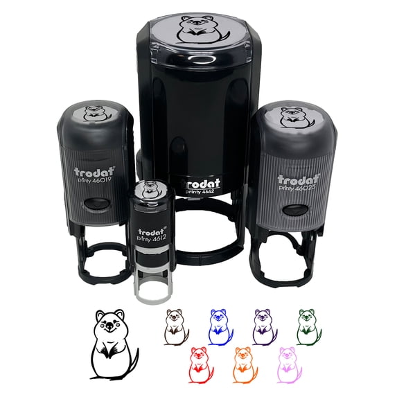 Cheerful Standing Quokka Self-Inking Rubber Stamp Ink Stamper - Green Ink - Small 3/4 Inch