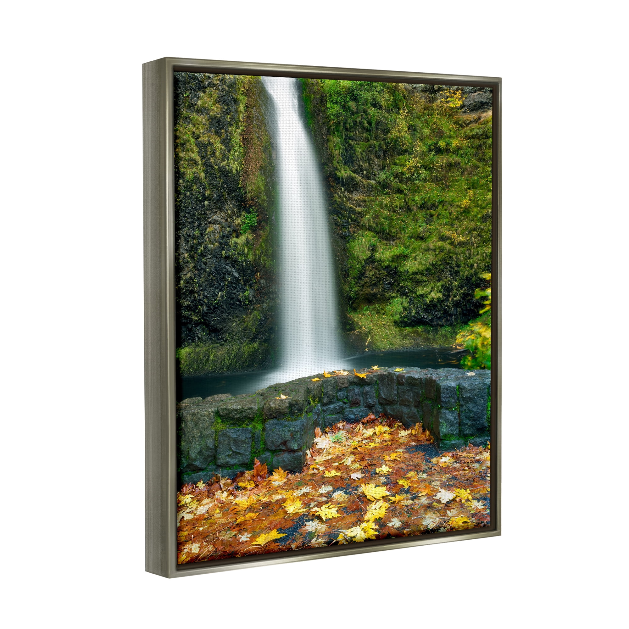 Stupell Industries Waterfall Foliage Photography Nature Photography Gray Floater Framed Art Print Wall Art, 17 x 21