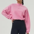 thumbnail image 2 of Htigea Women's Cropped Sweatshirts Quarter Zip Mock Neck Pullover Casual Loose Workout Tops Long Sleeve Sweatshirt Pink XL, 2 of 9