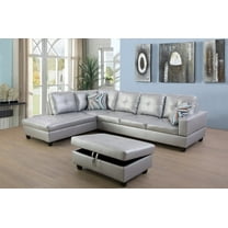 PonLiving Furniture Tyisha 103.5'' Sectional Sofa with Storage Ottoman, Left & Right Hand Facing, Leather Upholstered